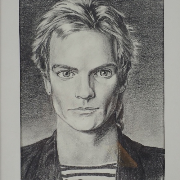 Sting Original Portrait Pencil Sketch Signed Steve Wohler 12" x 14" The Police - Picture 1 of 7